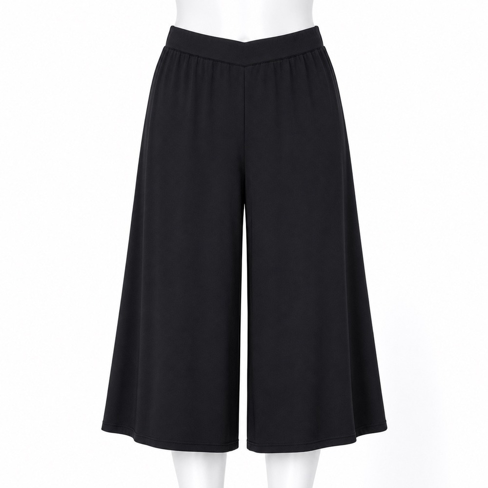 Joan Rivers Culotte Pants‎ Women Small Petite Black Wide Leg Gaucho Pull On Knit